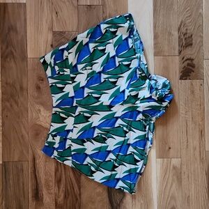 Zara Patterned Linen Blend Shorts, Blue & Green